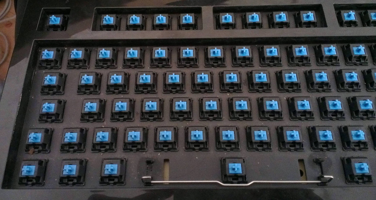 Cherry MX Blue switches in a mechanical keyboard