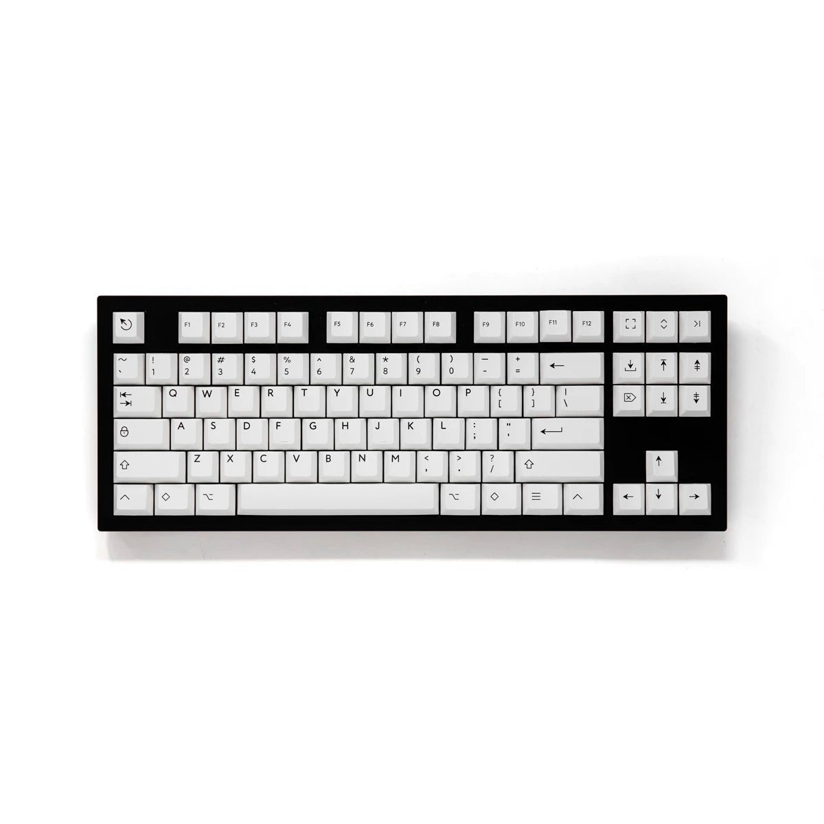 PBTfans BOW keycap set on keyboard, top-down view with text legends