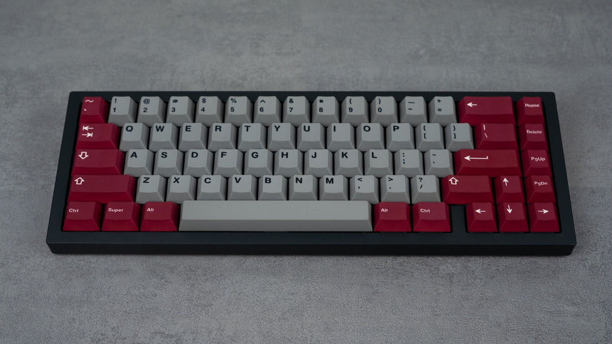 NicePBT Grey Burgundy keycaps on black 75 percent keyboard