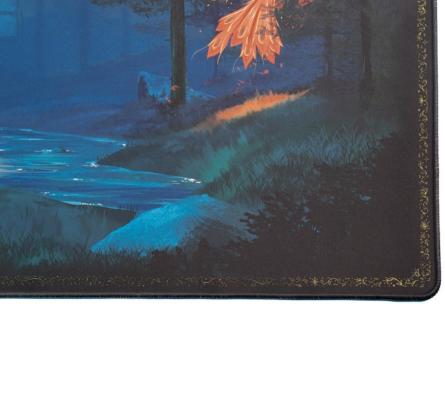 Vasilisa deskmat artwork detail, firebird over the river