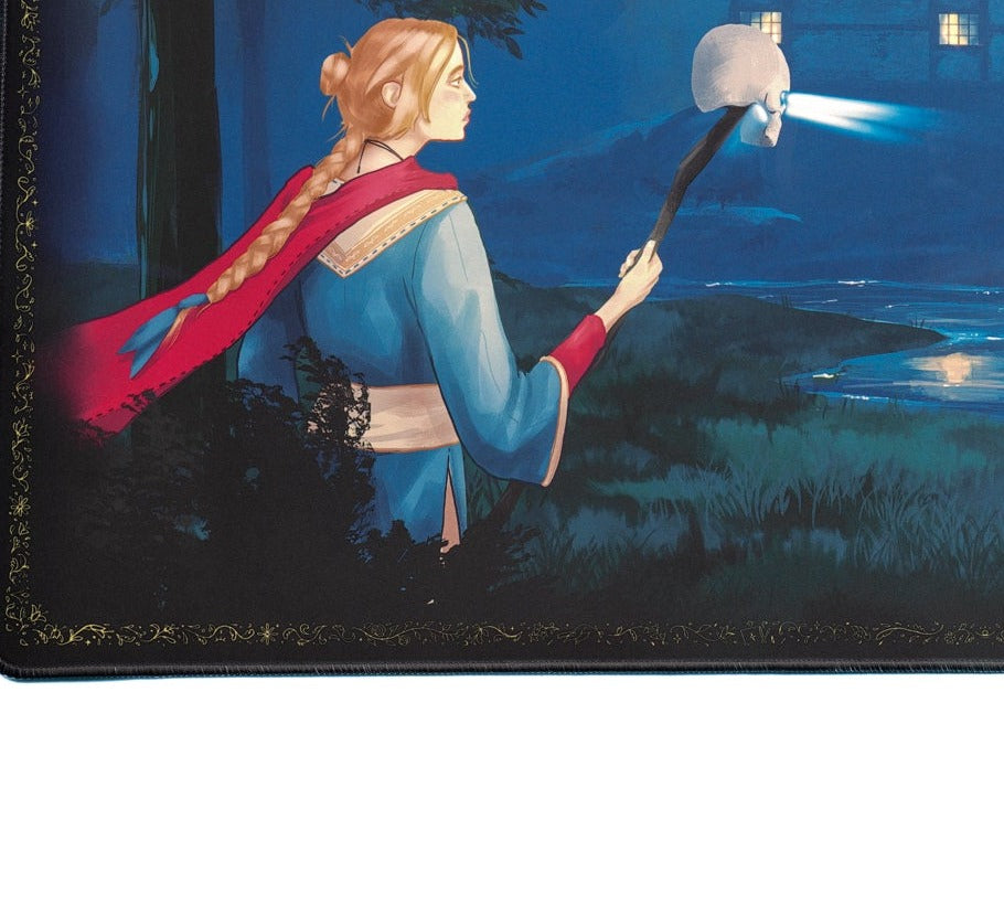 Vasilisa deskmat artwork detail, witch holding skull staff
