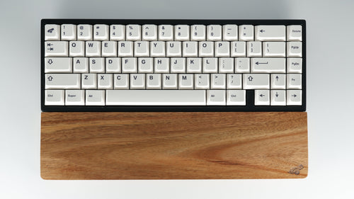 Acacia wooden wrist rest paired with 60 percent keyboard, top view